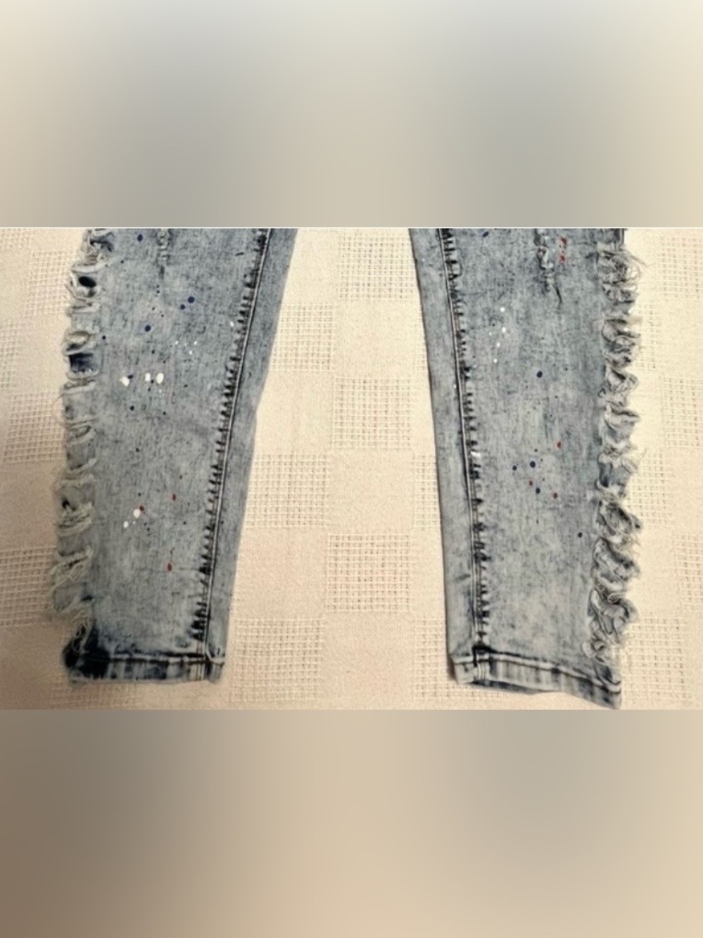 Light Blue Skinny Jeans with Fringe Side Trim - Picture 8 of 8